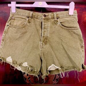 We the Free Button-Fly Army Green Denim Cut-Off Shorts-Size 31